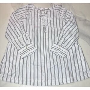 Free People We The Free Lisbon Tunic Large Striped Ivory Combo Lace Up Top